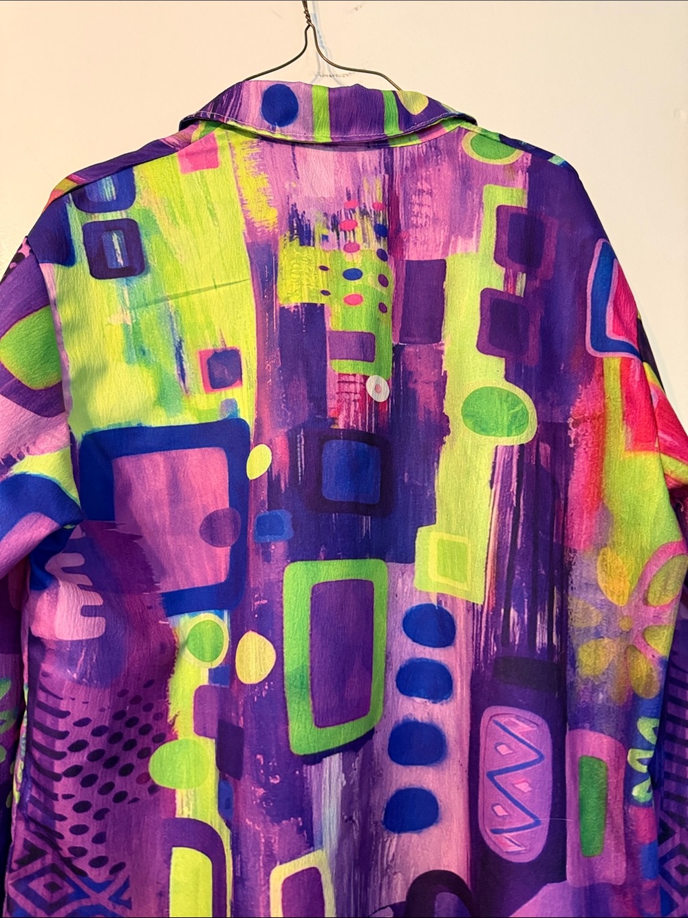 Womens Vibrant Purple & Lime Abstract Button-Up Shirt - Picture 5 of 7
